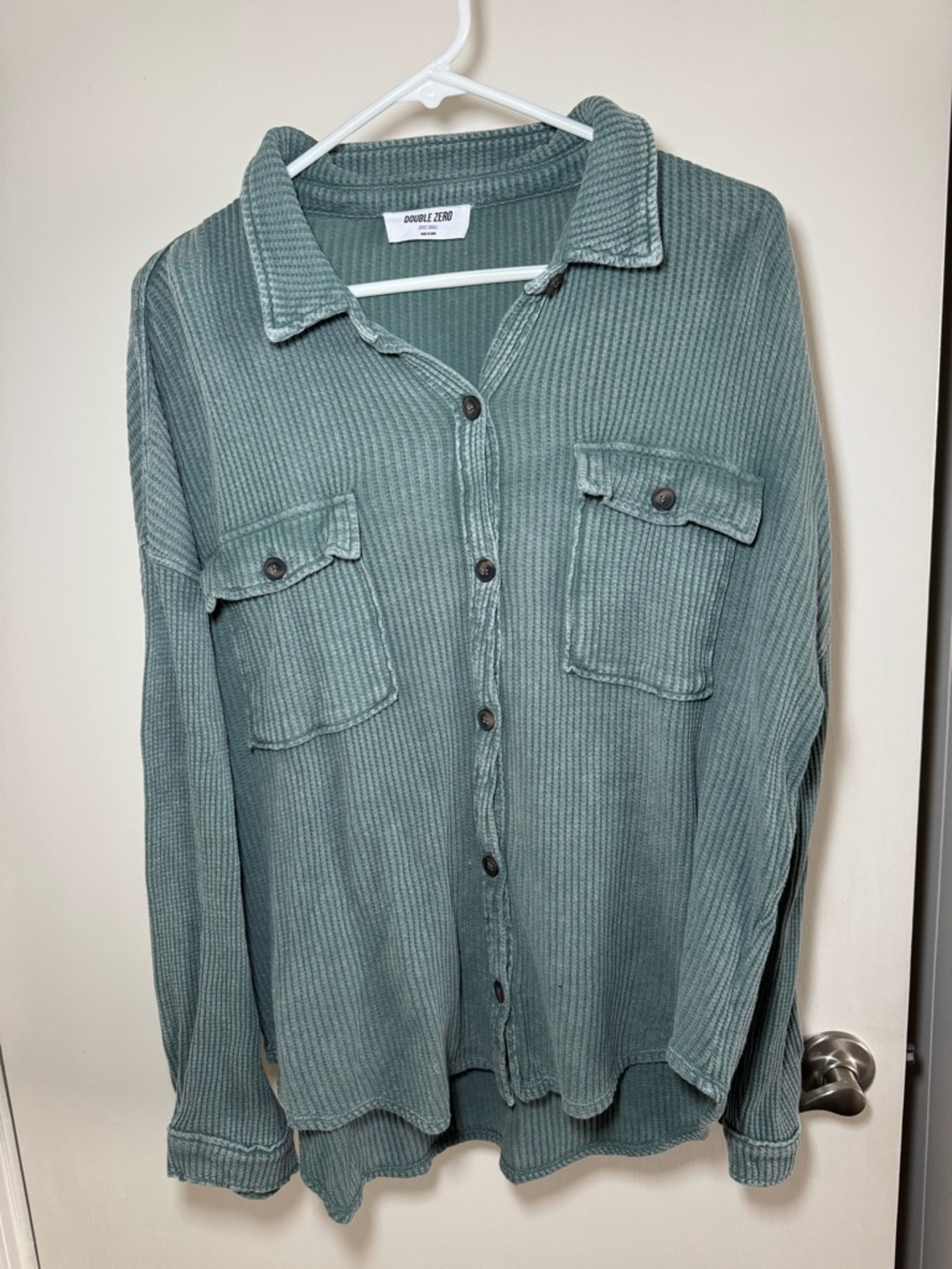 Double Zero Washed Sage Ribbed Button-Front Shirt